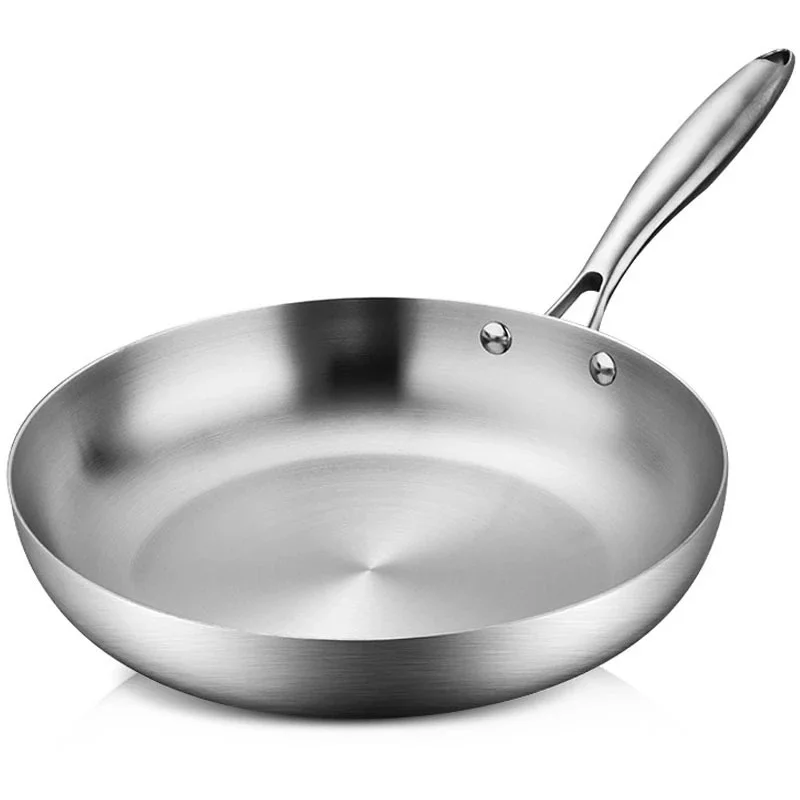 

11Inch Frying Pan, 304 Stainless Steel 0.23MM Thick Wok Pan 5 Ply Steel Skillet,Professional Grade Pans for Cooking Cooking Pot