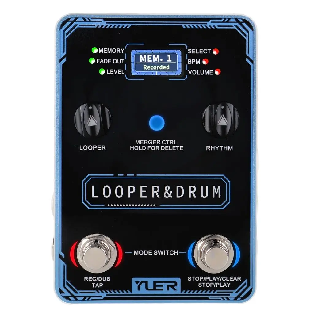 Guitar looper tambor máquina pedais de guitarra frase loops & drum 40 armazenamento 100 ritmos de tambor 10 metrônomos função guitarra baixo peças