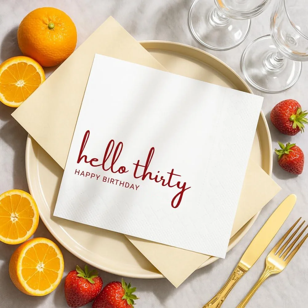 Serviettes de cocktail « Hello Trente » pour la décoration de table de fête d'anniversaire 30 ans – Serviettes de boisson « Trente Coquette et Dynamique 30ans » – Cadeau exquis