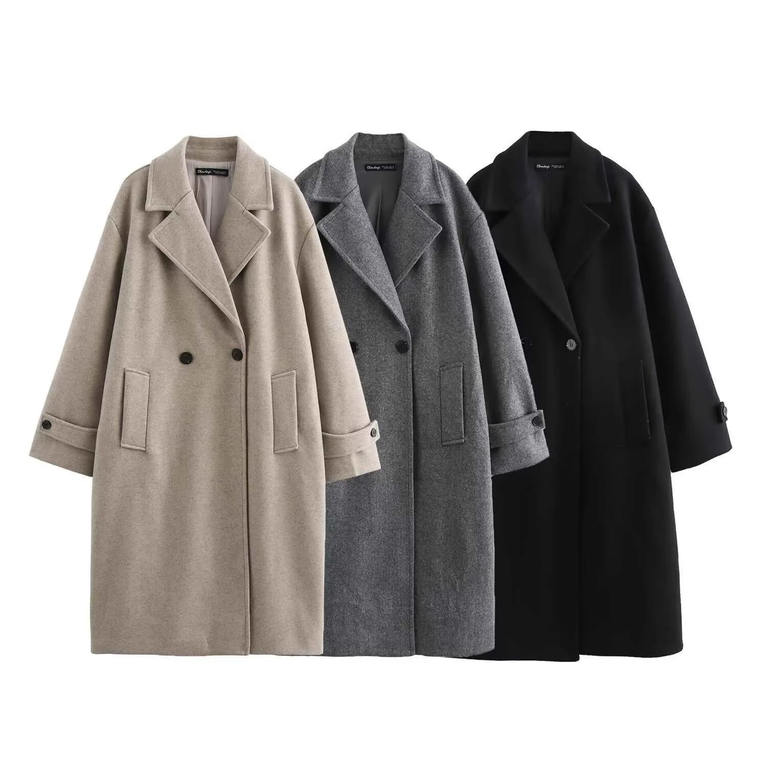 Abrigo Holgado de Mujer para Otoño-Invierno, Elegante y Moderno, de Manga Larga, en Poliéster y Lana, Estilo Urbano