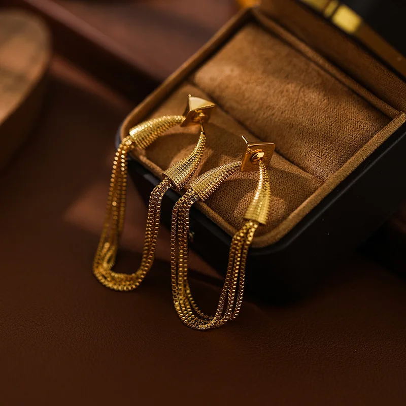 

European and American Retro Minimalist Tassel Design Earrings for Women Fashion and Exquisite Stainless Steel Earrings Jewelry