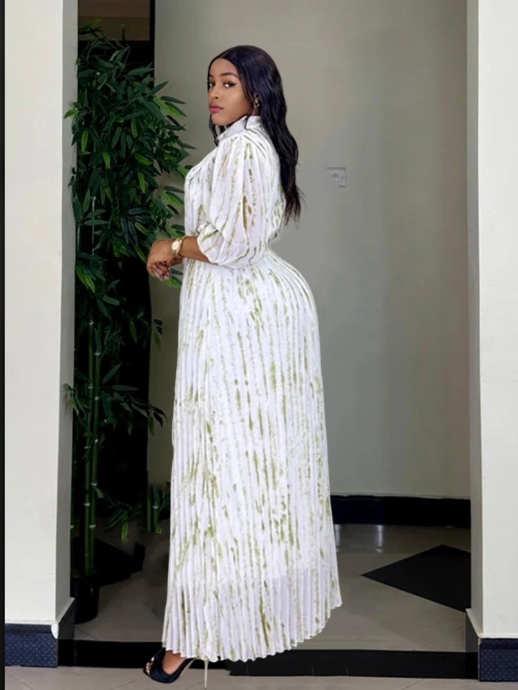 Abito lungo estivo da donna in chiffon con maniche a tre quarti Abito formale semplice ed elegante con cintura Camicia da donna Abiti dritti