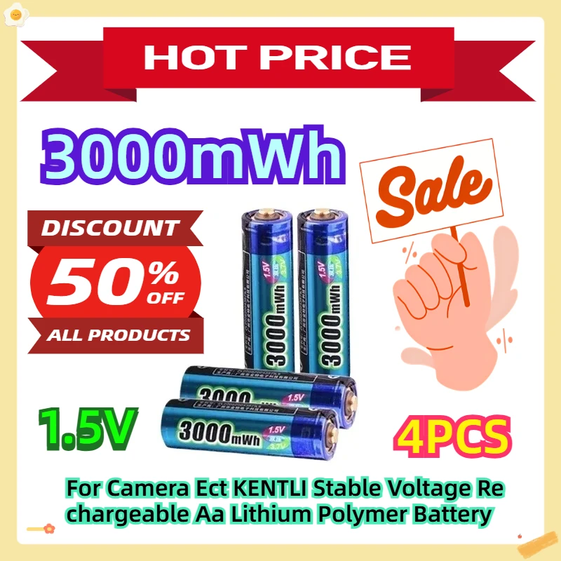

For Camera Ect KENTLI Stable Voltage Rechargeable Aa Lithium Polymer Battery 1.5V 3000mWh 4pcs