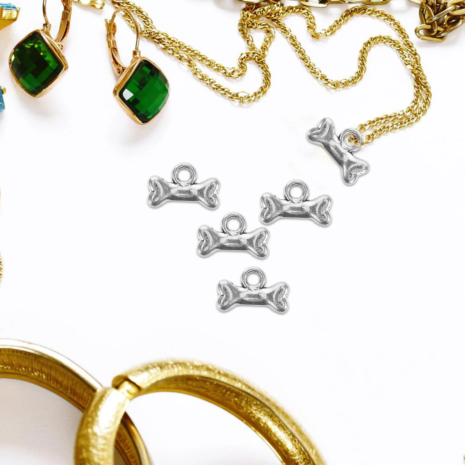 

40pcs Dog Bone Pendant Silver Diy Necklace Charms Retro Vintage Metal Beads Bracelets Accessories Jewelry Making