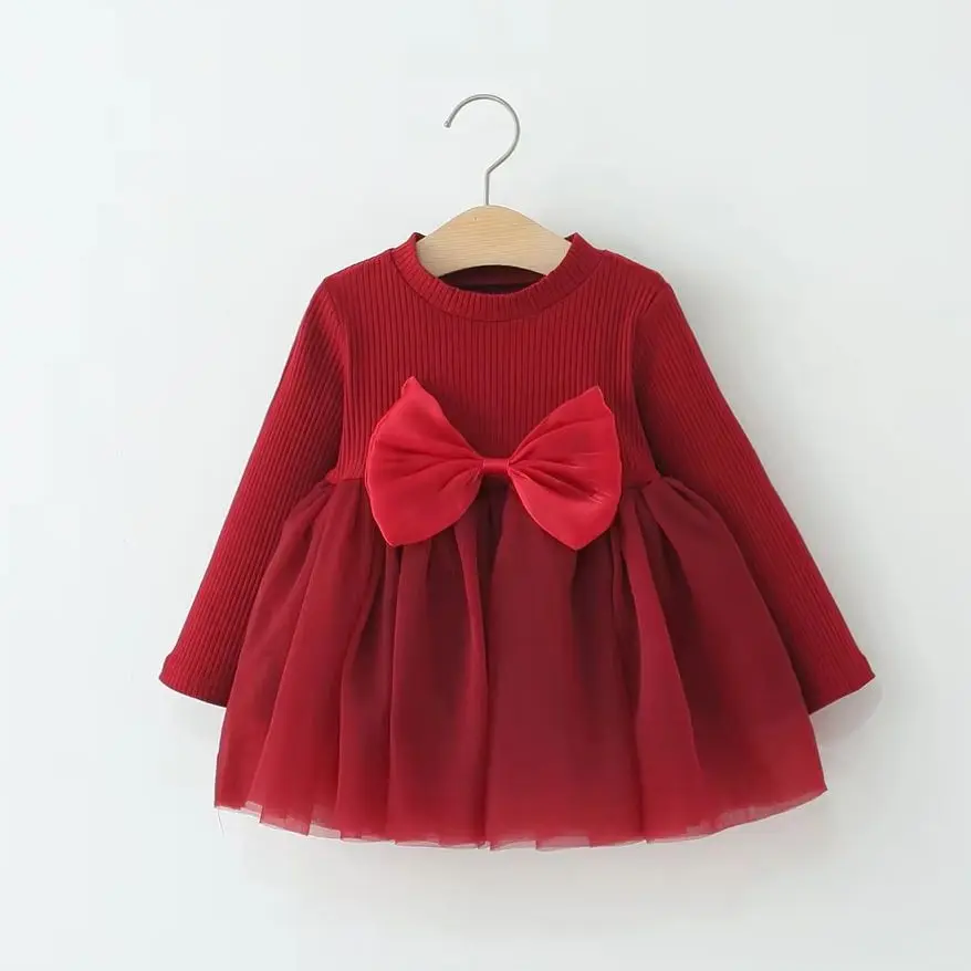 新生児女の子プリンセスドレス甘い長袖リボンクリスマスドレス女の子幼児ベビー幼児誕生日パーティードレス