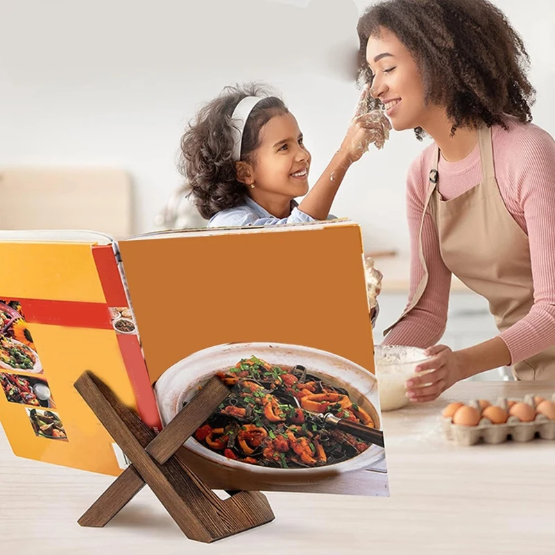 Cookbook Stand For Kitchen Counter Plate Holder For Display Wooden Picture Frame Stand Charcoal Color For Tiered Tray Decor