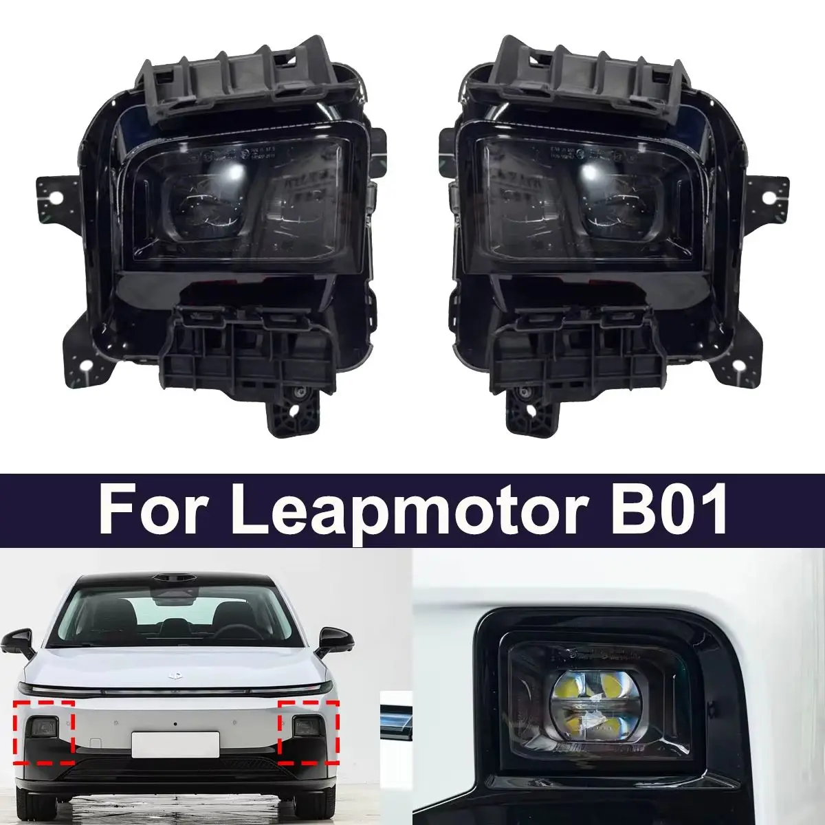 Lower Front Headlight Assembly compatible with Leapmotor B01 OE 3.0.01.10.00611 00612 00799 00800 Bottom Lamp Replacement Parts