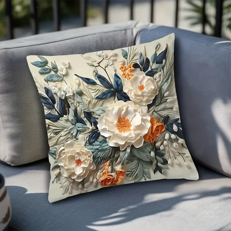 

Reversible 2D Flat Floral Print Throw Pillow Cover Soft No Embroidery Farmhouse Style Home Decor Machine Washable Zipper Closure