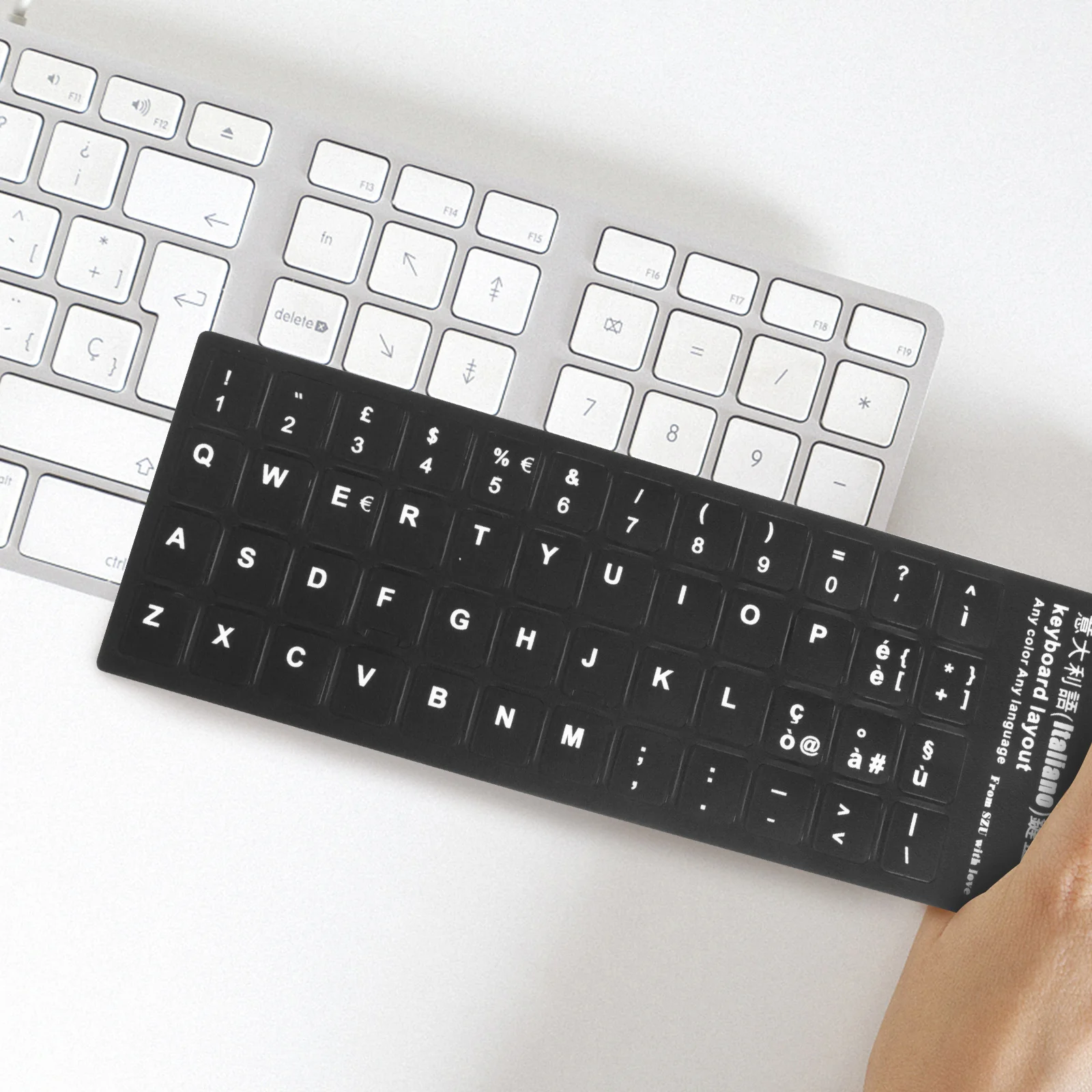 

10Pcs Italian Language Keyboard Stickers Black Background White Lettering Multi-Language Stickers for Laptop Keyboard Skin