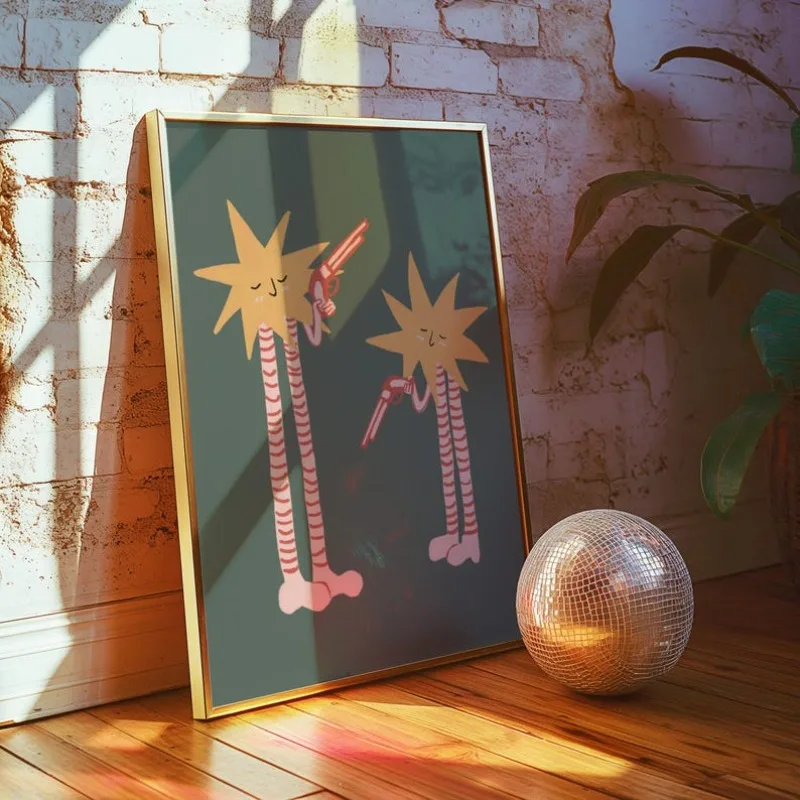 2D/Flat Shooting Stars Canvas Poster, Frameless Abstract Mid Century Modern Wall Art Print for Living Room and Bedroom Decortion