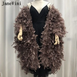 JaneVini Plus Size 220cm*40cm Fur Shawl Bridal Cape Real Ostrich Feathers Women Wedding Wraps Coffee Bride Party Stole Shrugs