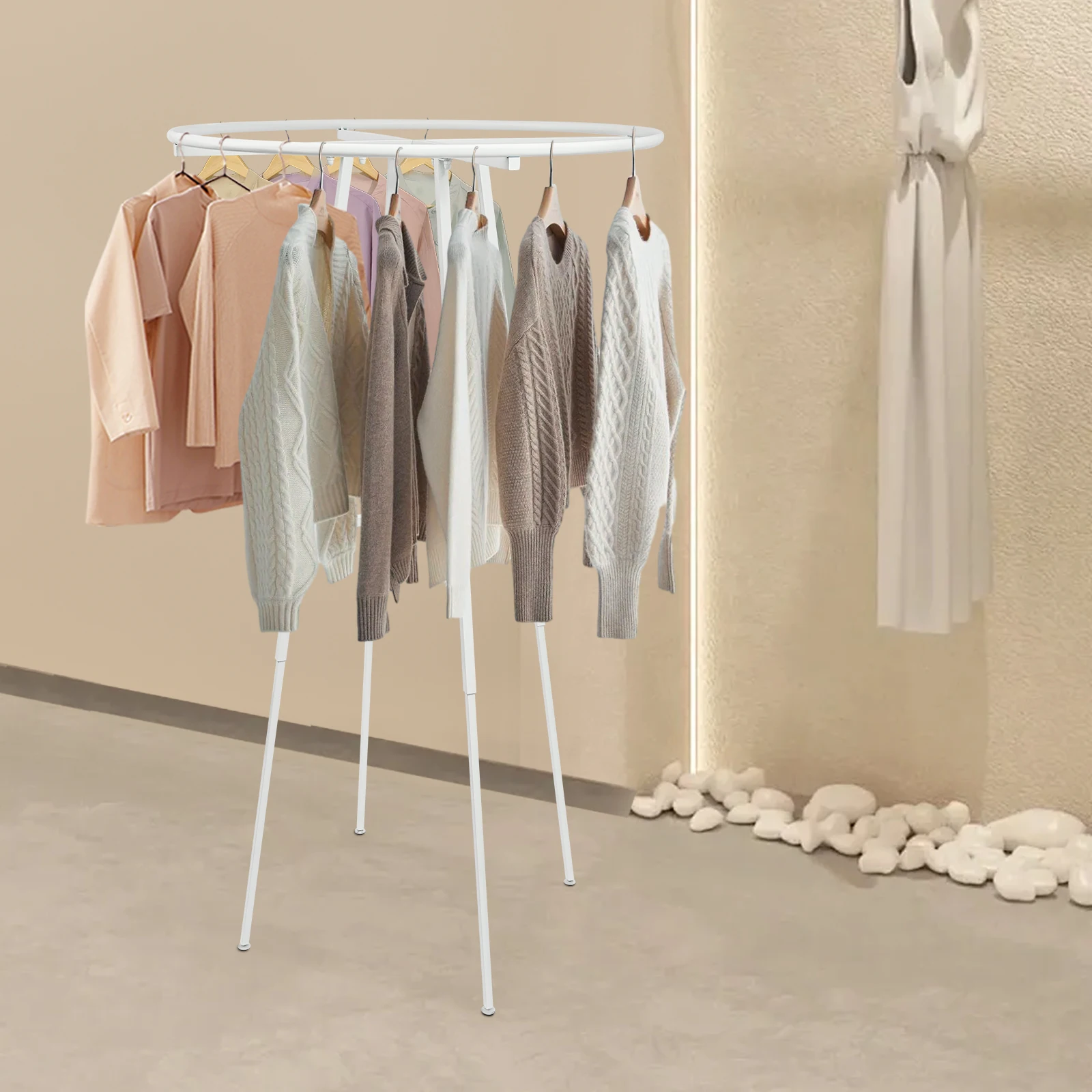 Round Freestanding Clothing Rack, Adjustable Height 4-6Ft Metal Garment Display Stand, 360° Hanging Rack With Non-Slip Base For Retail Shop, Bedroom And Studio