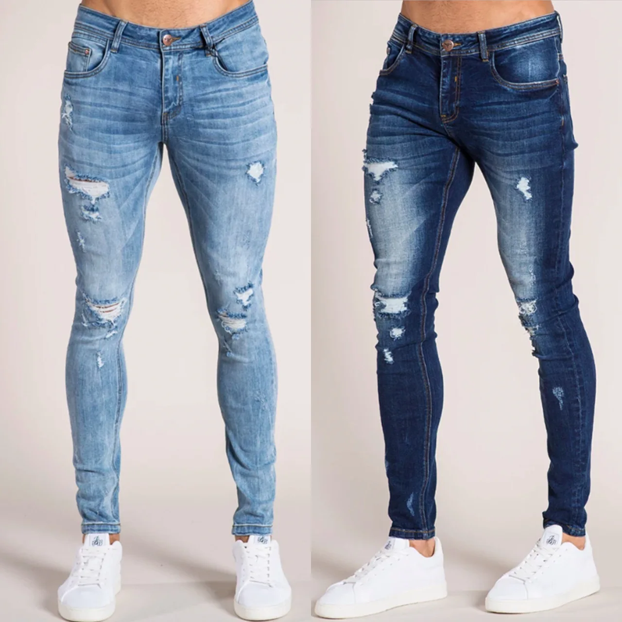 Denim Pant Men Jeans Vintage Pencil Pants High Waist Distressed Washed Hole Sheath Trousers Y2k Streetwear Casual 2026 Spring