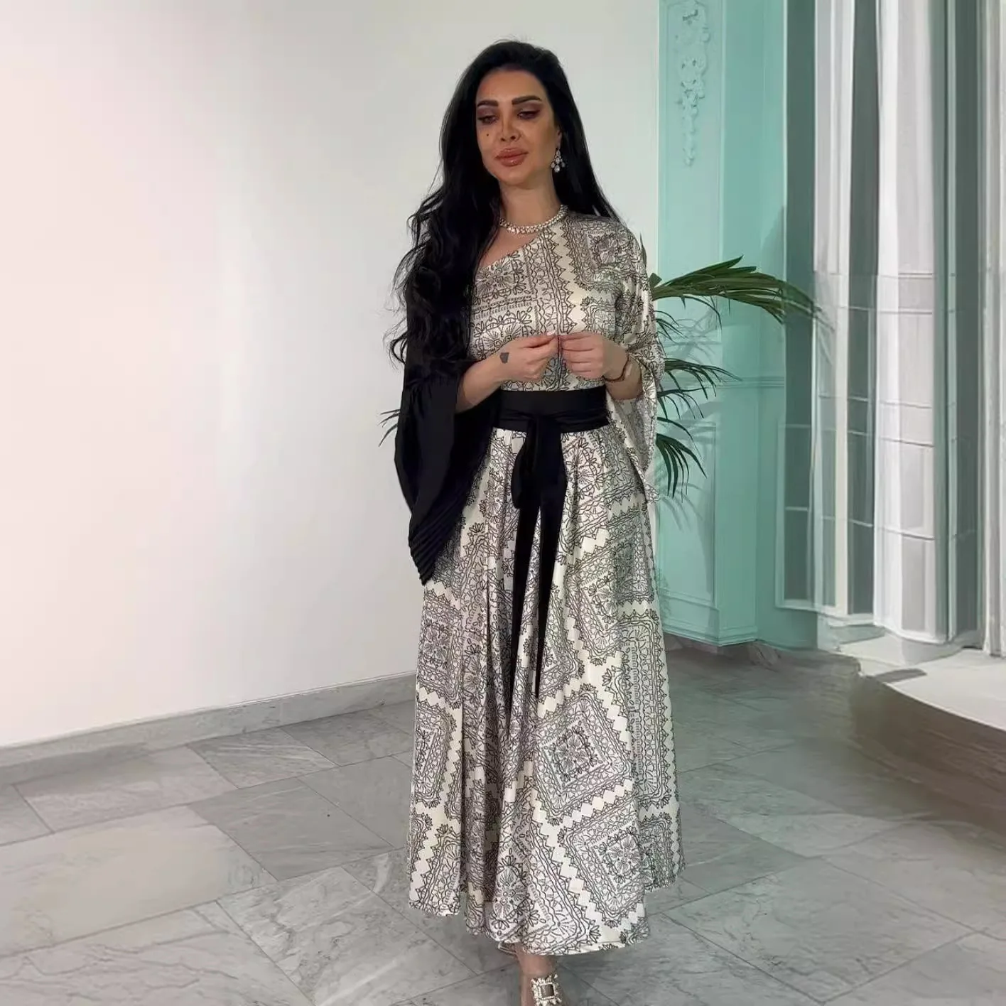 

Модное вечернее платье для взрослых по индивидуальному заказу, сексуальное плиссированное бальное платье с принтом и поясом, элегантное и благородное платье