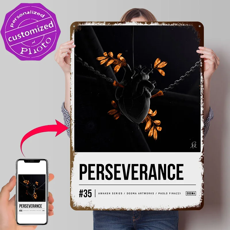 Affiche Murale Métallique Texturée 3D Personnalisée « Perseverance » – Décoration Murale en Fer Blanc pour Bar à Café, Accessoires, Décoration Intérieure, Salon, Hommes