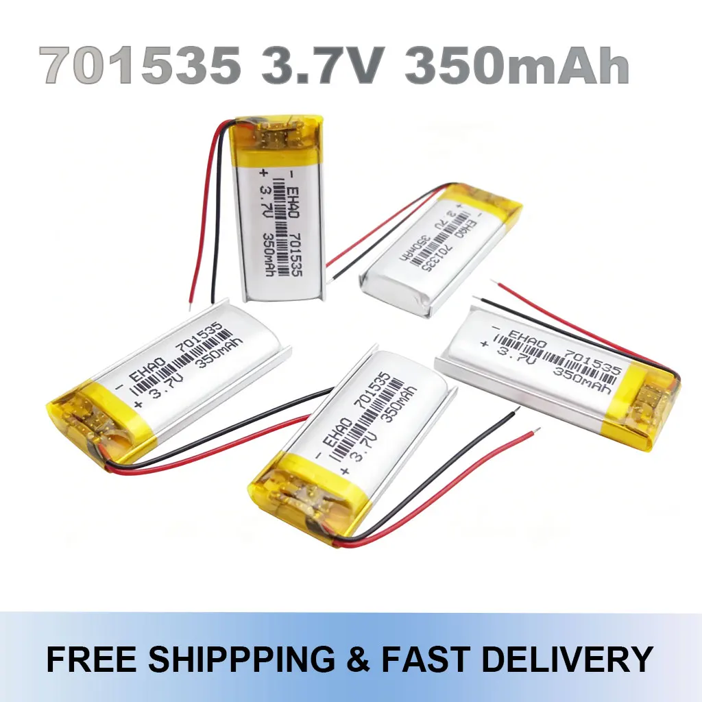 

701535 3.7V 350mAh Lithium Polymer Rechargeable Battery Quality Certification For Bluetooth MP3 Massager LED Light