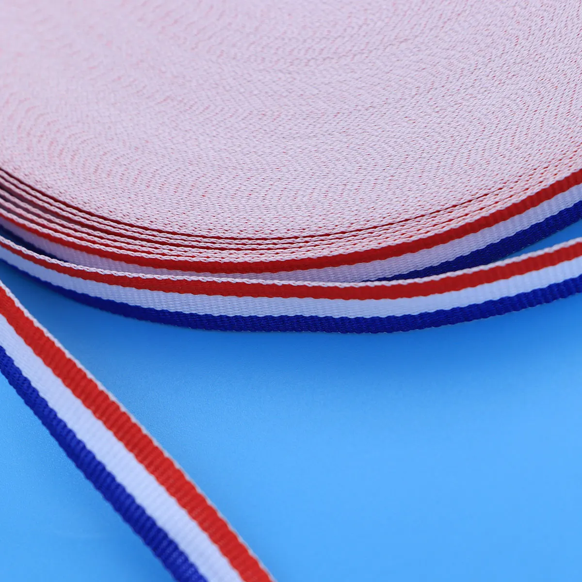 

50M Stripes Ribbon Roll Polyester Fabric For Wedding Sewing Crafts Gift Wrapping Red White Blue Color Fastness Eco-Friendly