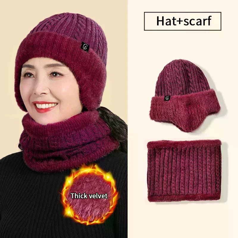 

Вязаная шапка, зимняя шапка для пожилых людей для женщин, зимняя теплая шапка для мам для мужчин, защита ушей для среднего и пожилого возраста