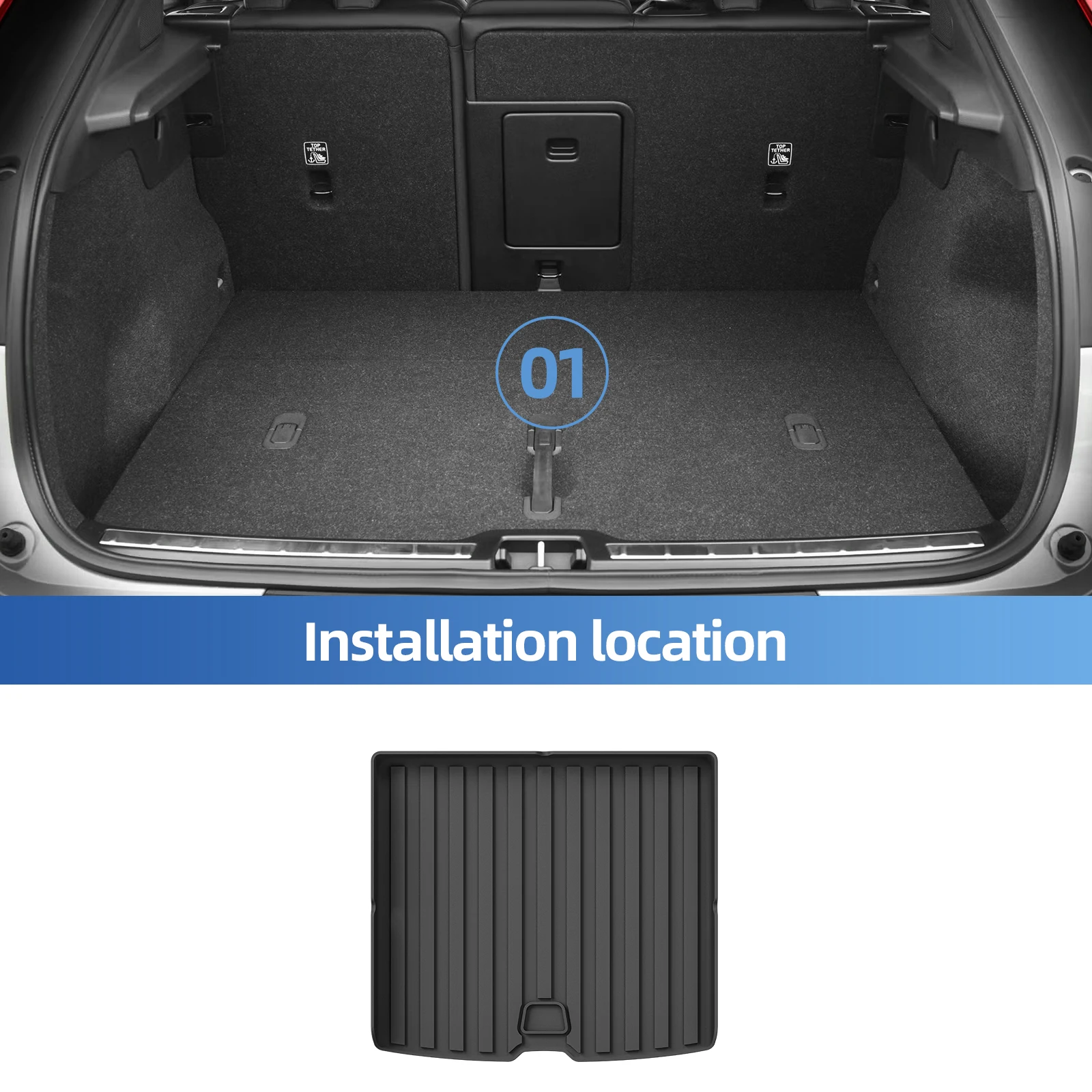 LUCKEASY RHD for Volvo EC40 2024-2026 Car Floor Mats Cargo Liner Trunk Pad Black TPE 3D Foot Mat Right Hand Drive