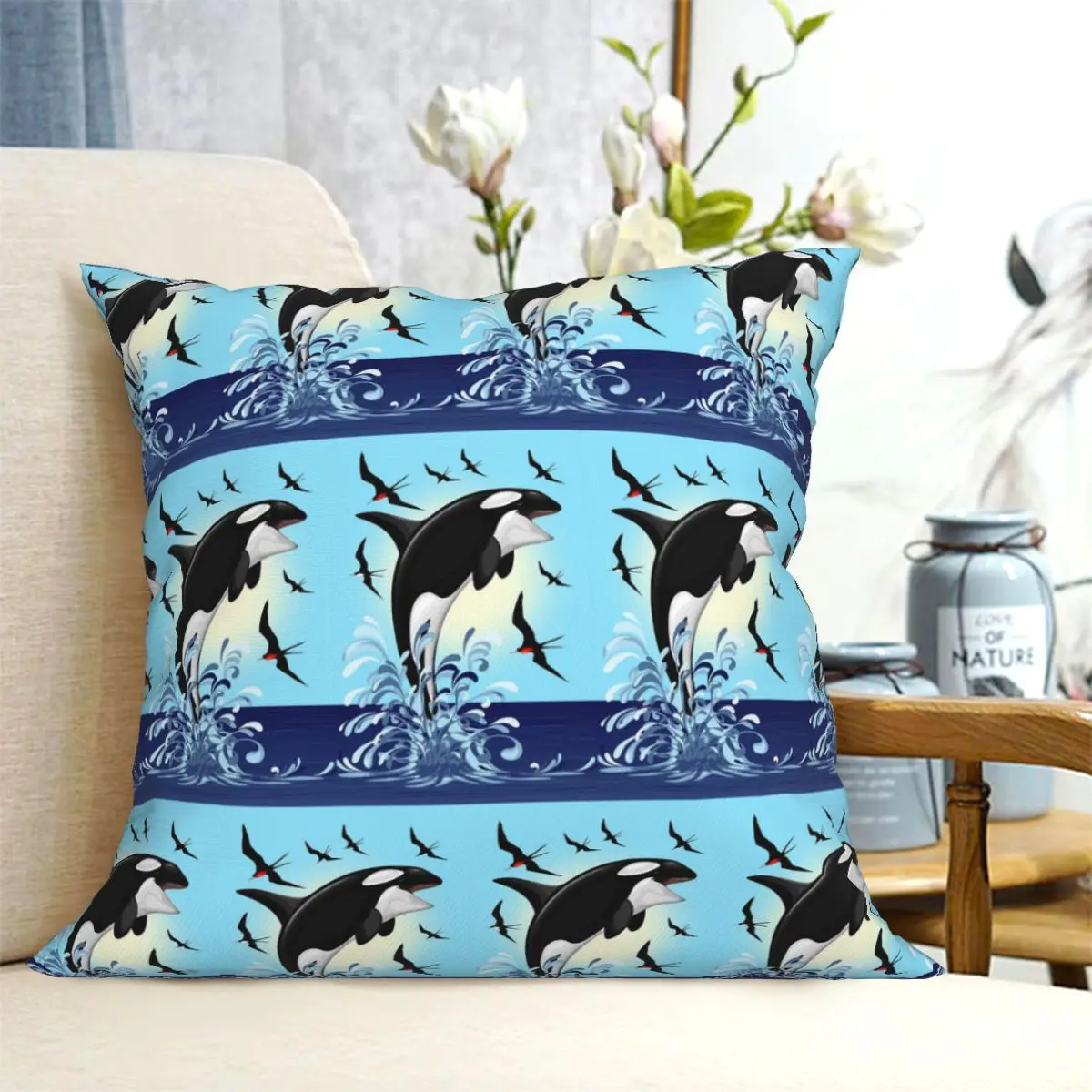 Orca Killer Whale Jumping Out The Ocean Square Pillowcase Cushion Cover Pillow Case Throw Pillow Cover for Home Sofa Living Room
