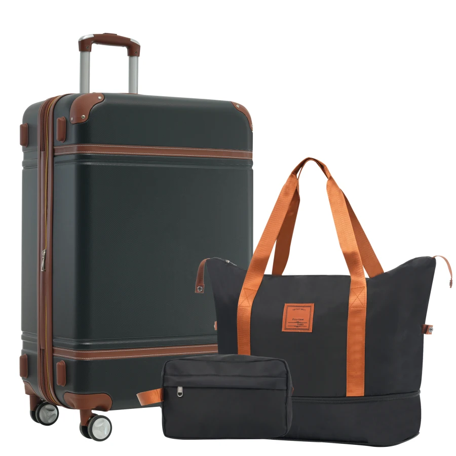 

Hardshell luggage sets for travel: lightweight black suitcases with double spinner wheels, TSA lock, and vintage designideal fo