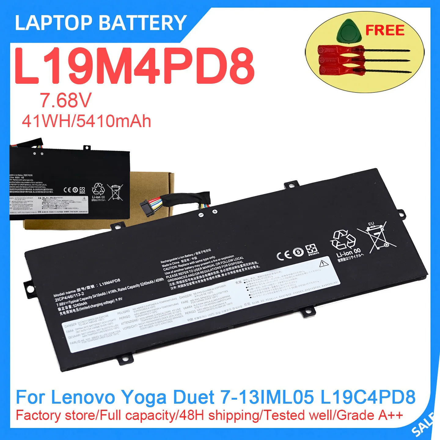 New Laptop Battery L19M4PD8 7.68V 41WH 5410mAh High Quality For Lenovo Yoga Duet 7-13IML05 L19C4PD8