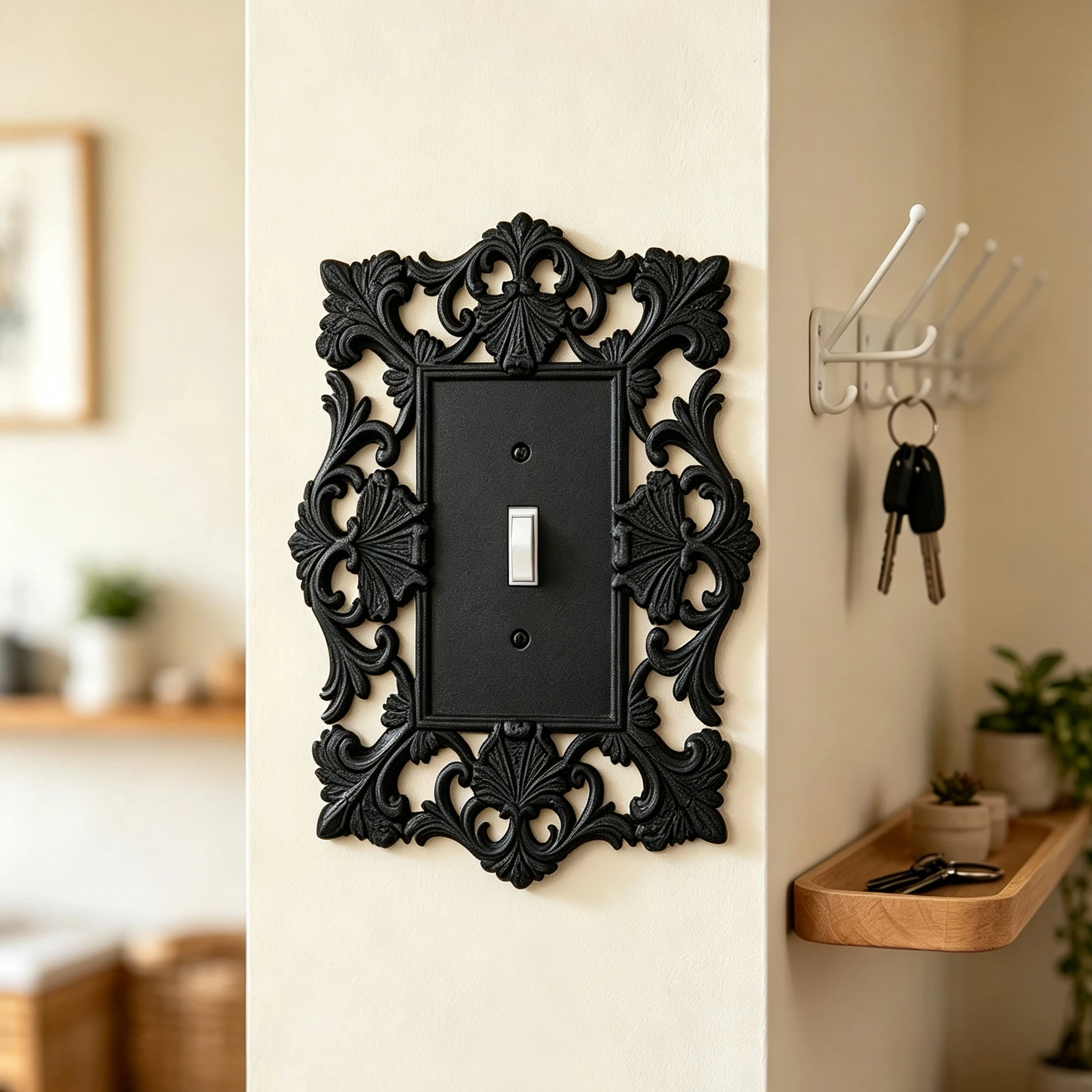 Cross-border Baroque Hollow Carved Switch Plate Cover, Vintage Black Embossed Ornate Switch Trim, Luxury European Style Home Wal