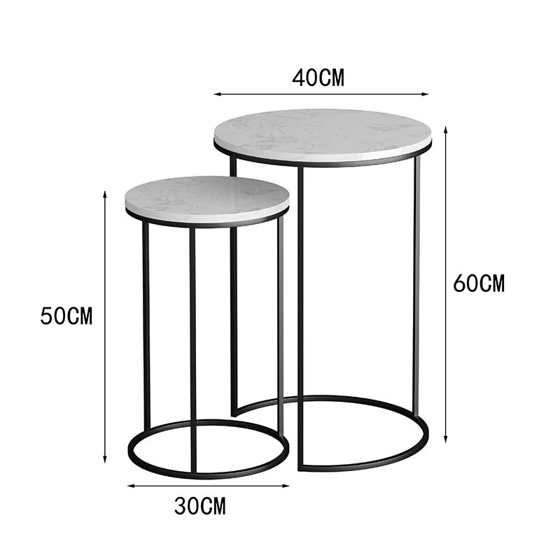 대리석 상단 소파 사이드 테이블, 코너 테이블, 작은 원형 커피 테이블, 골든 블랙 다리 프레임, 옵션, 2 세트 조합