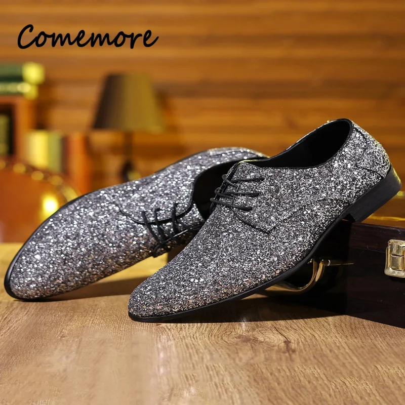 Comemore Men Dress Shoes Sequin Wedding Party Comfort Footwears  Lace-Up Oxford Shoes Fashion Designer Male Large Size Loafers