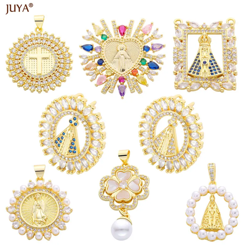 

JUYA Pearl Mary Amulet Charms With Crystal 18K Gold Plated Pendant For DIY Jewelry Making Women Luxury Necklaces Accessories