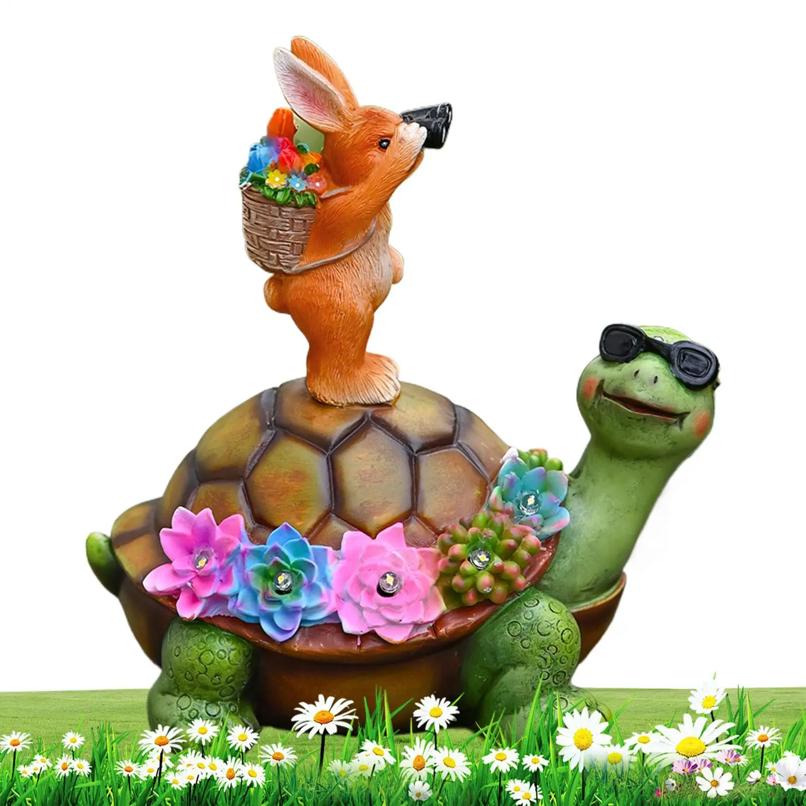 Solar Garden Decoration Turtle Bunny Ornament Outdoor Resin Waterproof Fun Statue Craft With Warm Color LED Light