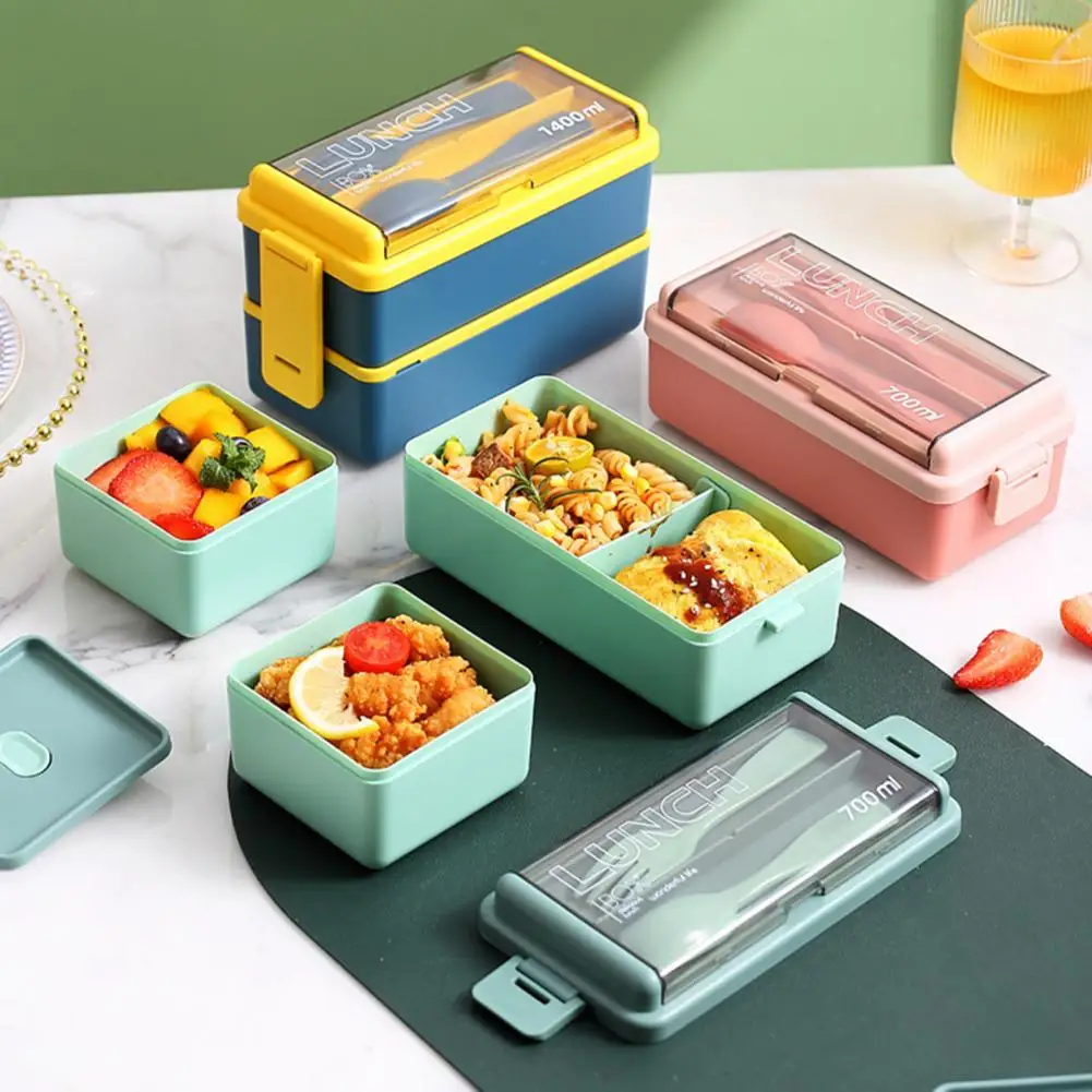 Food Flavor Mixing Prevention Lunch Box Lunch Box with Multi-layer Compartments 1400ml Double Plastic Lunch Box with Three