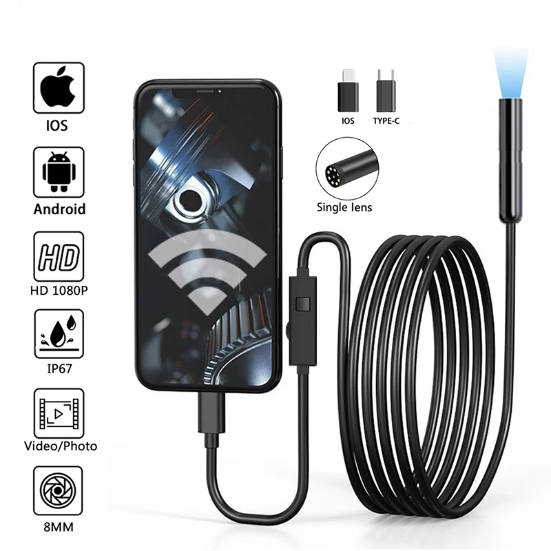 High-definition endoscope camera, mini camera, car repair, IP67, waterproof, for sewer inspection, Apple and Android universal, 