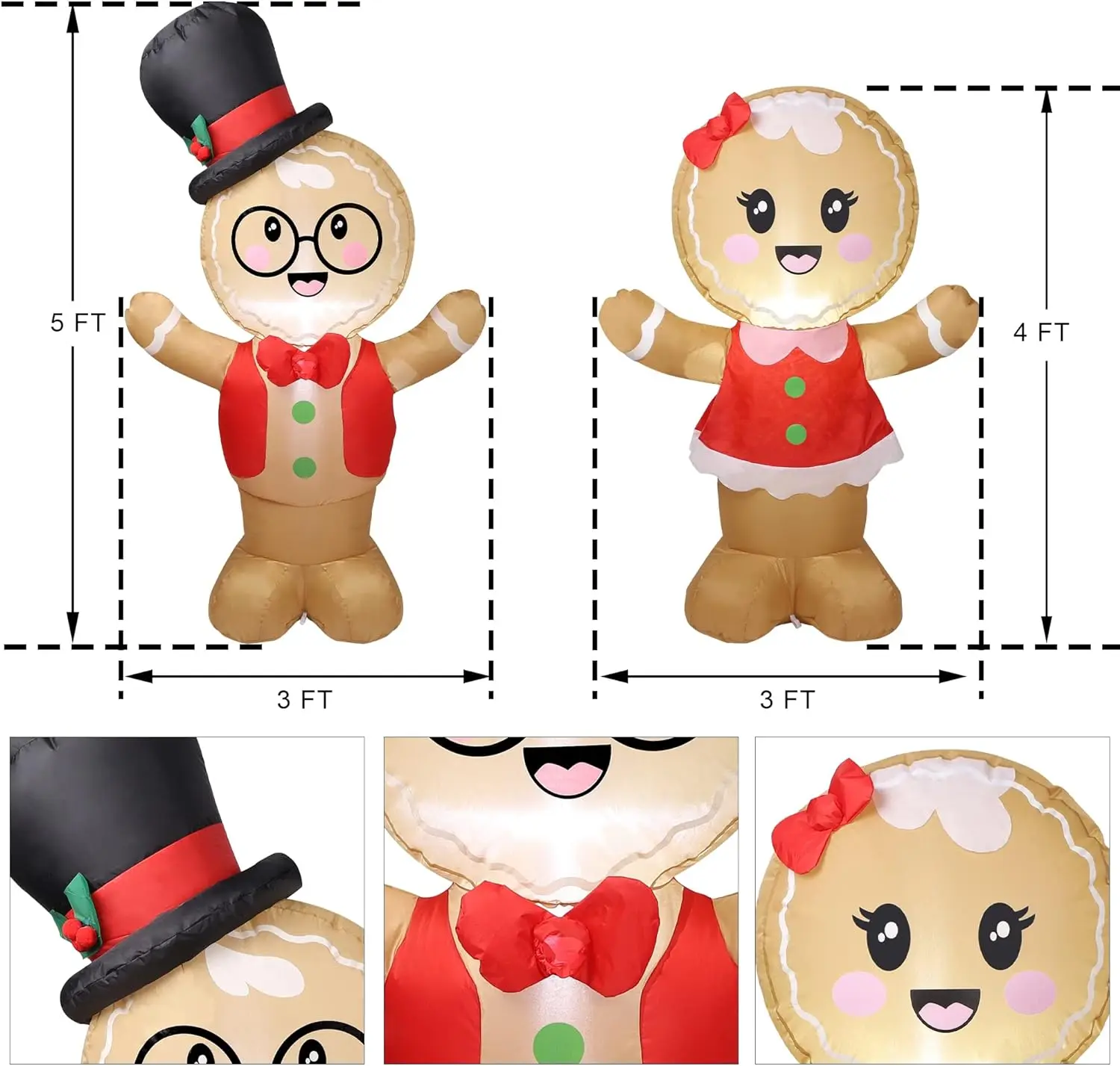 Christmas Inflatable Decoration Valentine's Day Inflatable Couple Bear 5FT Blow up Welcome Gingerbread Man Couple Outdoor Decor