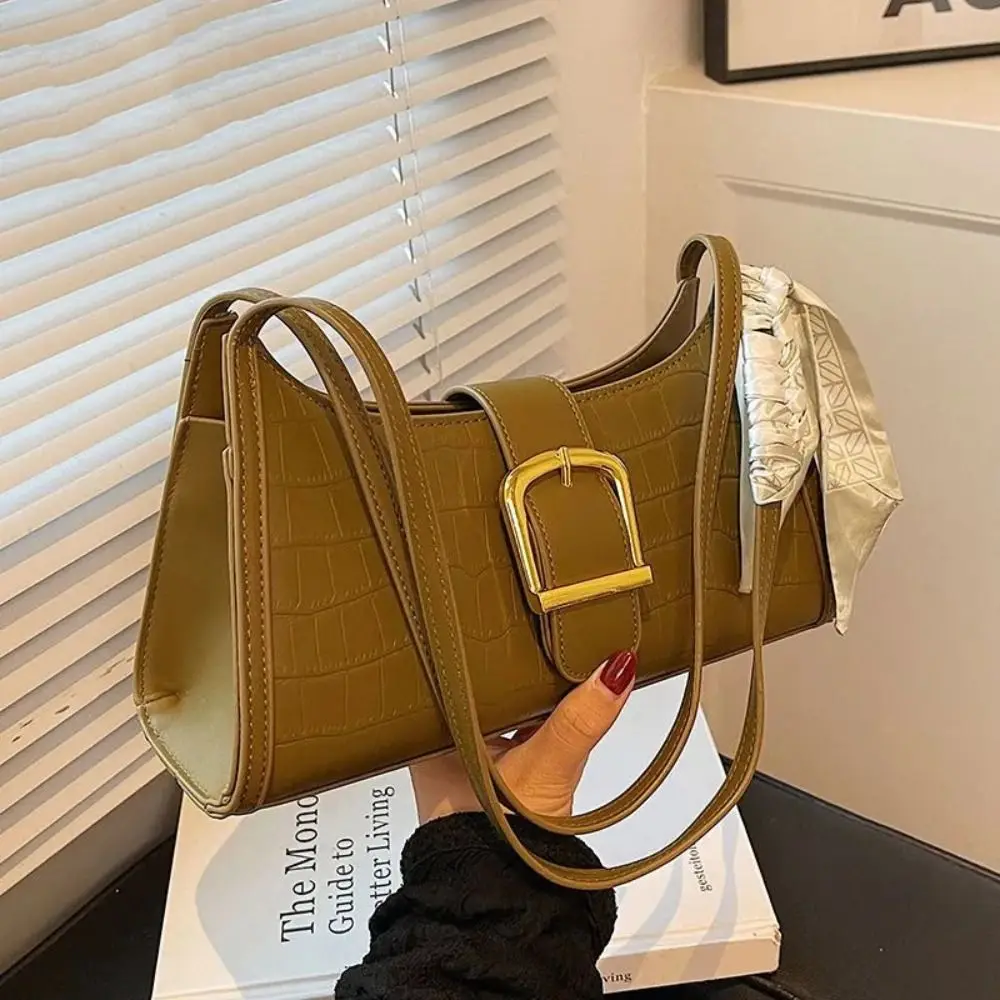 

Casual Vintage French Stick Bag with Scarf Large Capacity Underarm Bag Handbag Fashion Rectangle Armpit Bag Outdoor