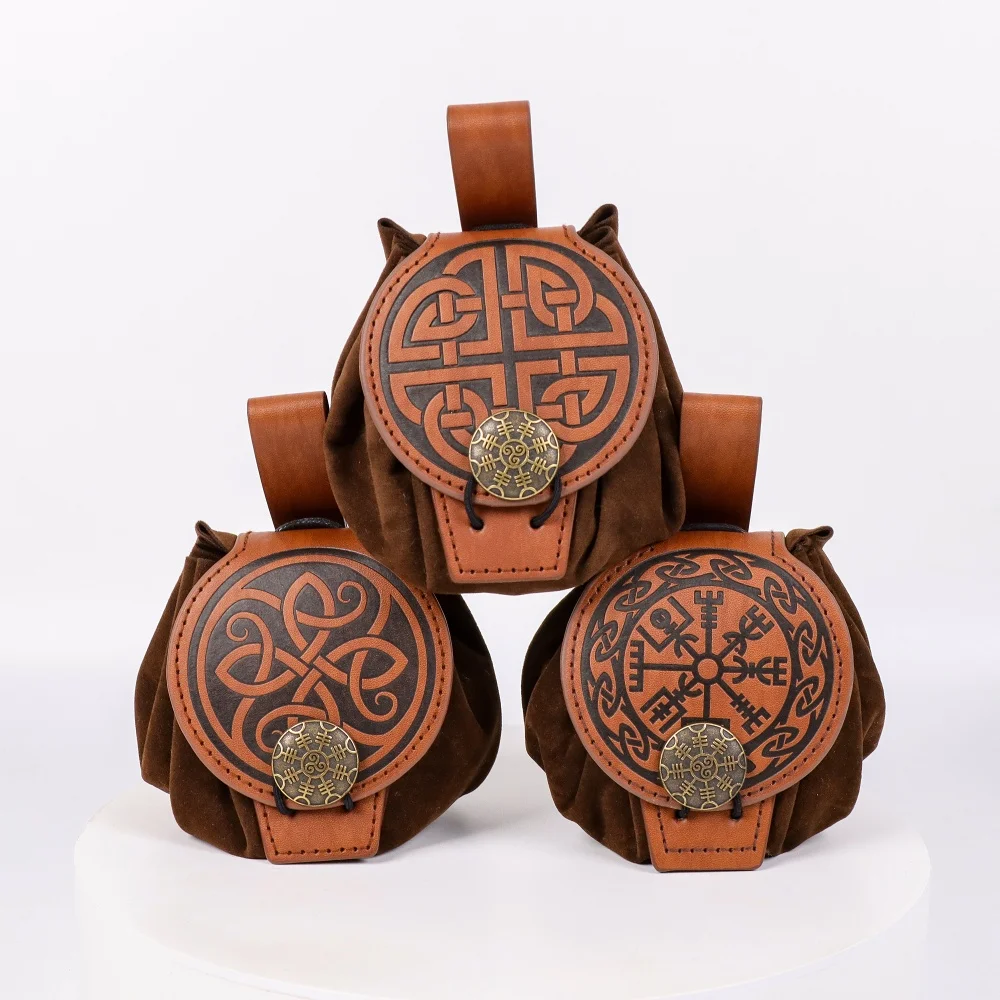 3 buste medievali in stile vichingo con portamonete da cintura, marsupi retrò, oggetti di scena per costumi di ruolo di Halloween