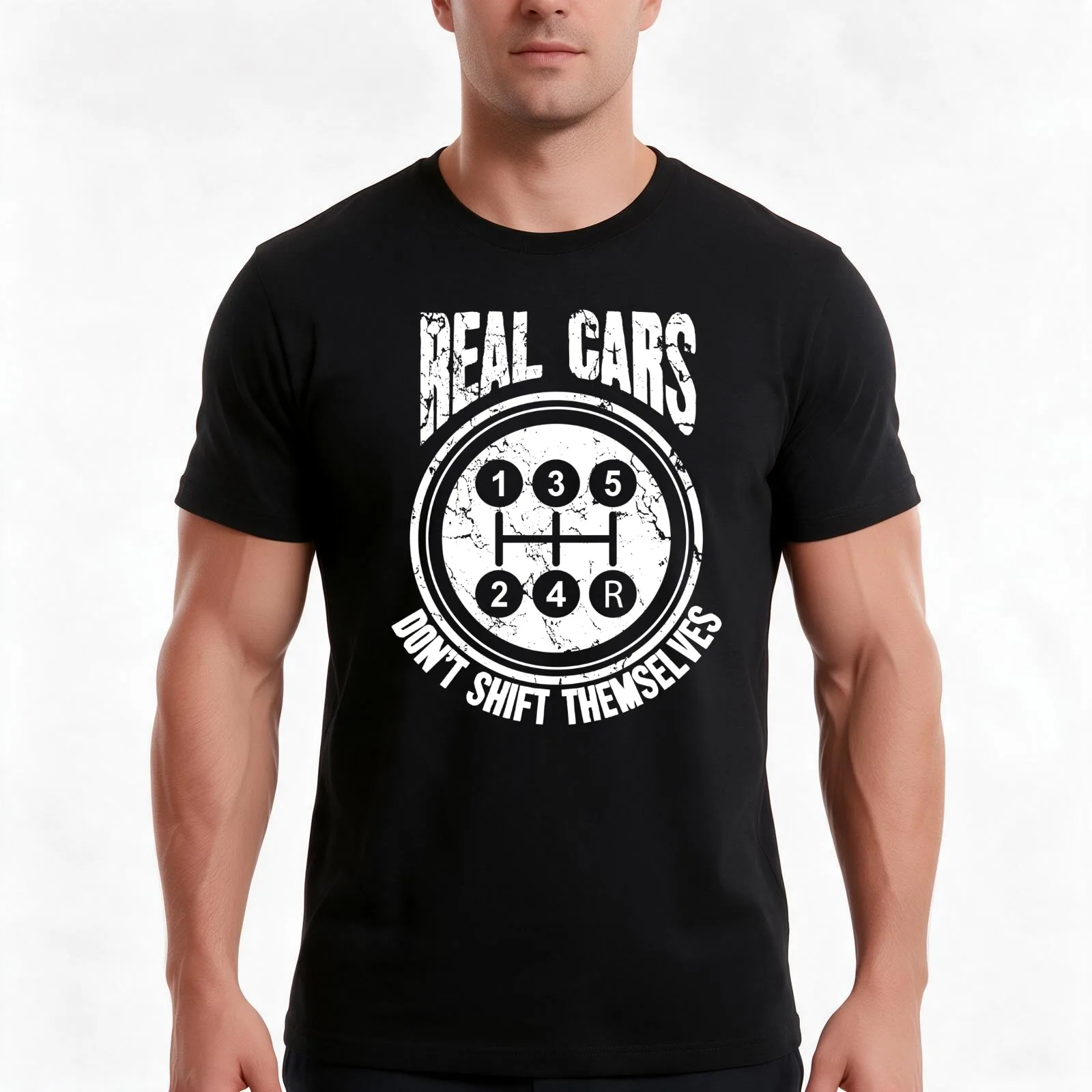 Real Cars Don't Shift Themselves T-Shirt, Summer Casual Cotton Tee, Oversized Streetwear Tops, Vintage Graphic Print