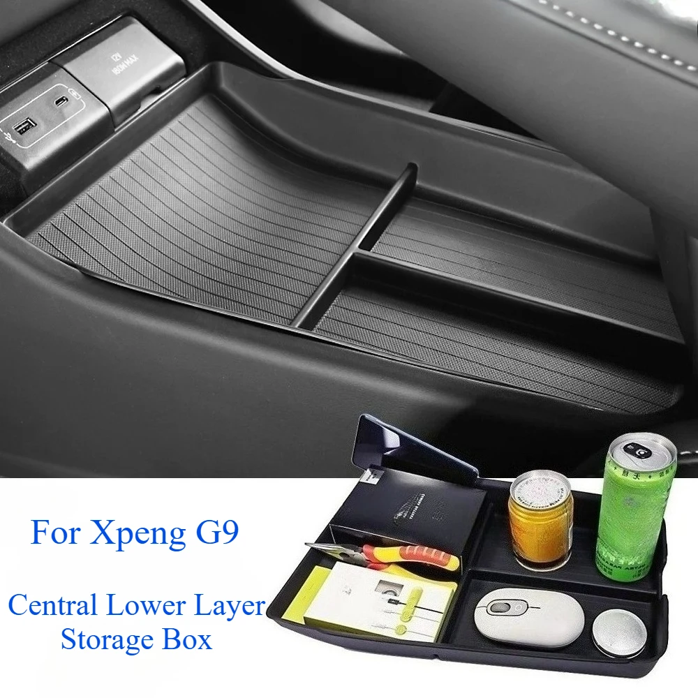 

For Xpeng G9 2022 2023 2024 Car Central Lower Layer Storage Box Center Organizer Layered Storage Box Interior Accessories TPE
