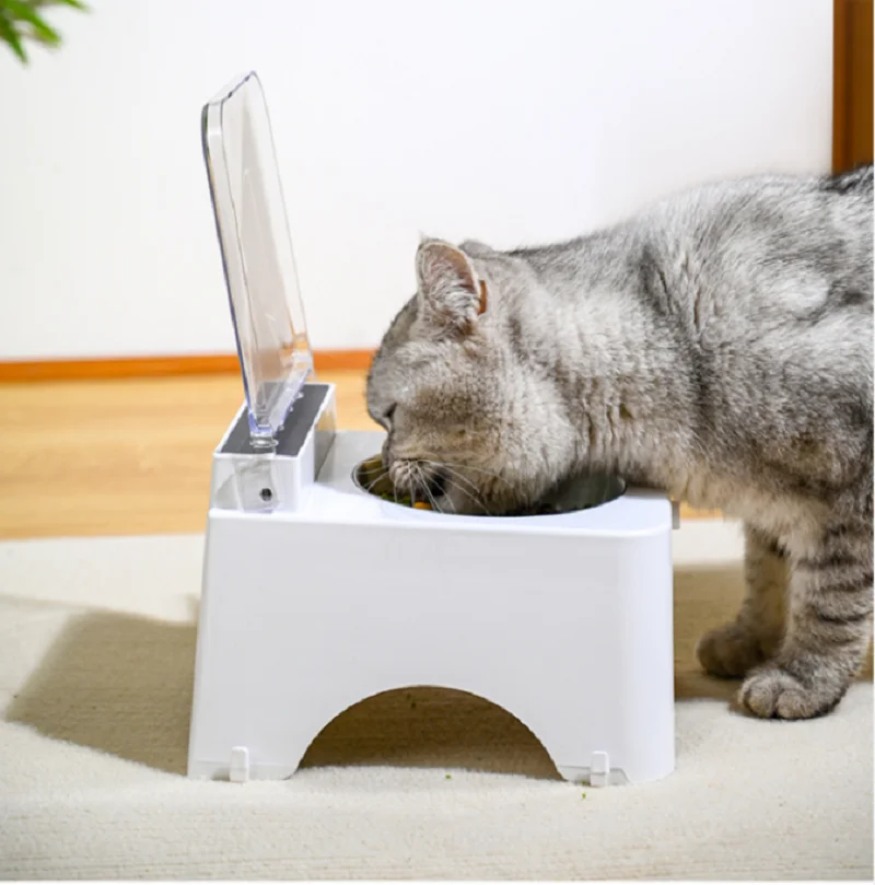 

Smart Cat Bowl, Neck Protection, Ceramic Stainless Steel with Lid Cat Food Bowl, Infrared Sensor Auto Open Cover Smart Feeder