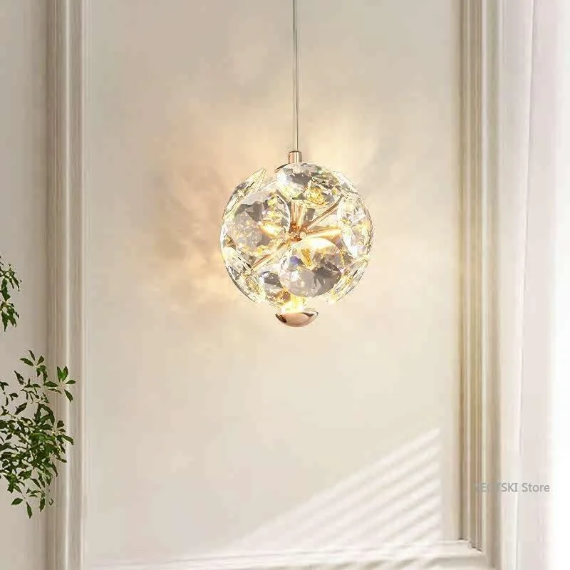 Crystal pendant light, bedroom headboard, French style light luxury, modern simplicity, hallway, bar counter, hanging line light