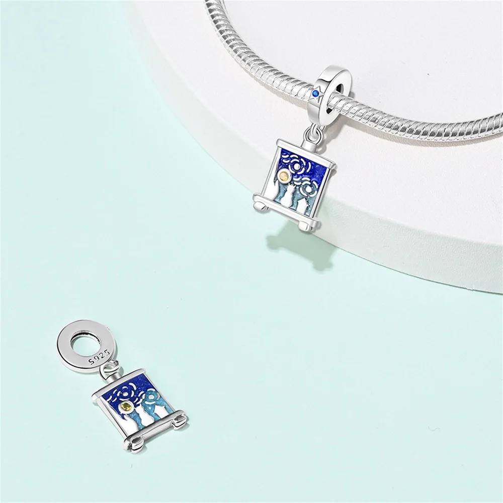 مجموعة فنية من الفضة الإسترلينية جذابة ، حبات صبغة فرشاة ، تناسب الأساور الأصلية ، هدايا مجوهرات الحظ ، إكسسوارات ذاتية الصنع