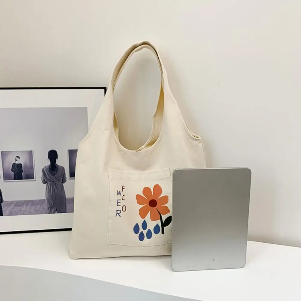 

Fashion Korean Style Flower Tote Bag Versatile Large Capacity Canvas Shoulder Bag Sweet Handbag Women's Armpit Bag Ladies