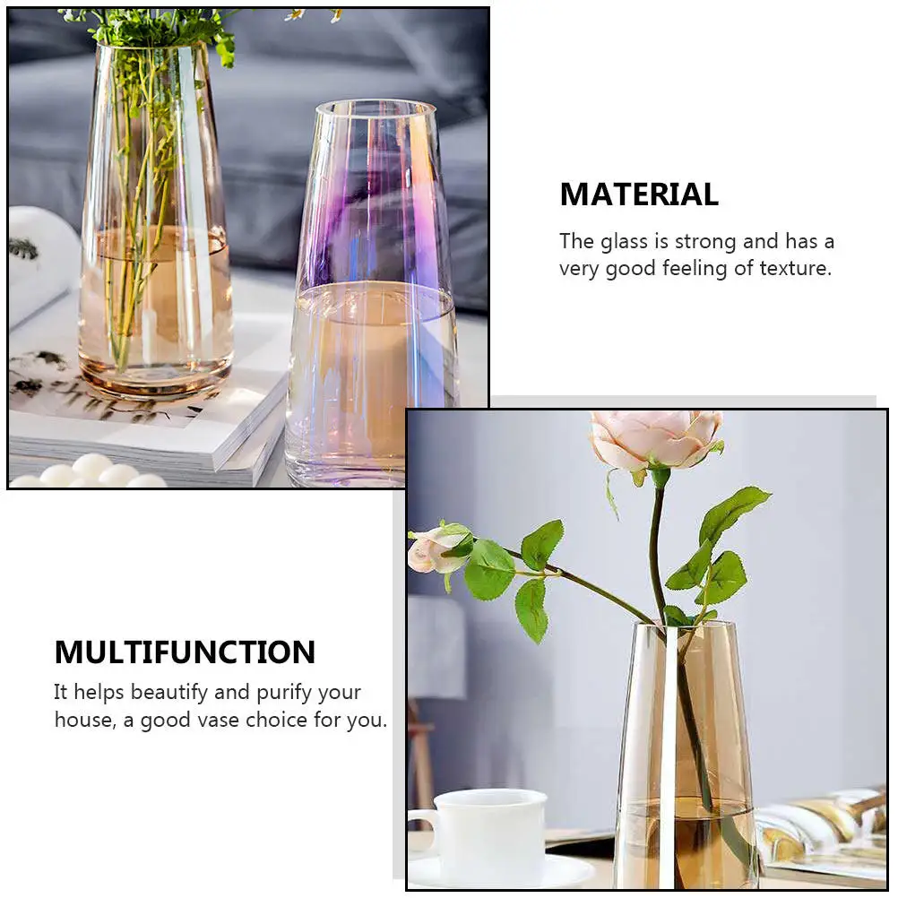 1Pcs Glass Vase Nordic Style Amber Color Thickened Bottom Decorative Flower Container Transparent Creative Vase Home Room Decor