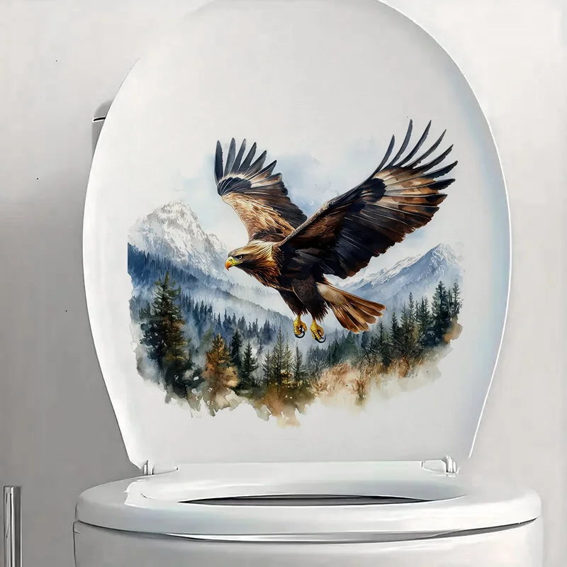 C1109# Eagle and Mountain Landscape Toilet Stickers, Bedroom Entryway Living Room Porch Home Decoration Wall Stickers
