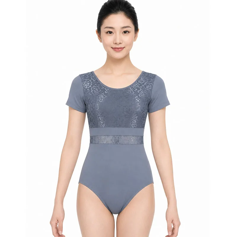 Maillots de Ballet para Mujer, Bordados, con Malla, Elegantes, para Adultos, Maillot de Gimnasia, Traje de Entrenamiento, Espalda en V, Maillot de Danza