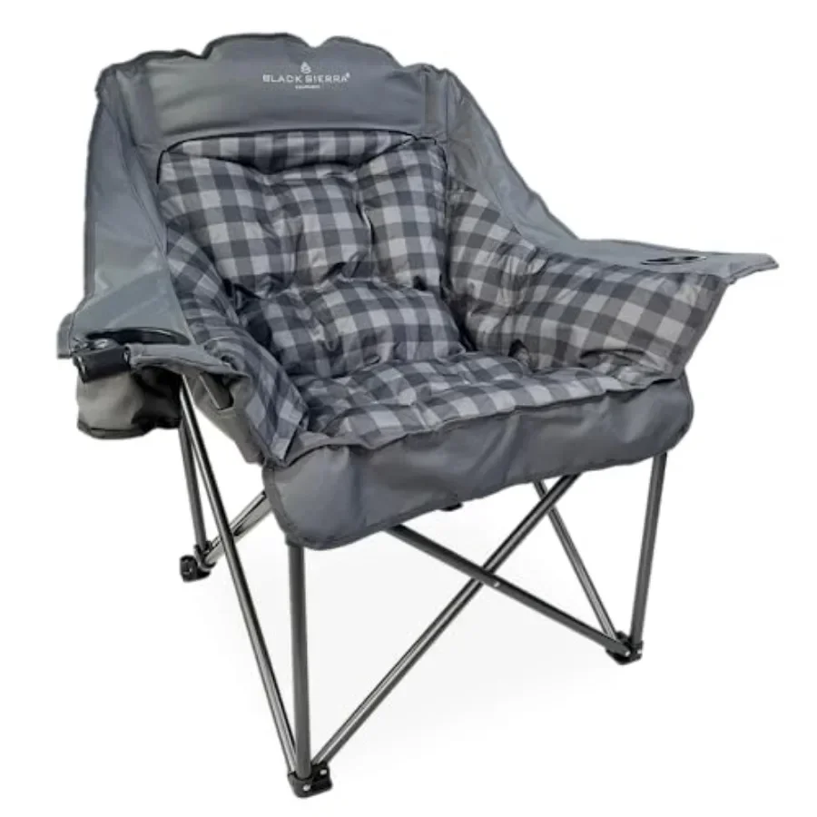 

Black Sierra Plush XL Padded Camping Chair for Adults, Oversized Heavy Duty Folding Seat Supports 400 lbs, Plush Comfort with C
