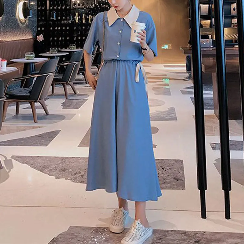 Women\'s Spring and Summer Fashion Office Lady Simplicity Polo Collar Long Sleeve Dresses Women Clothes Casual Elegant Long Dress