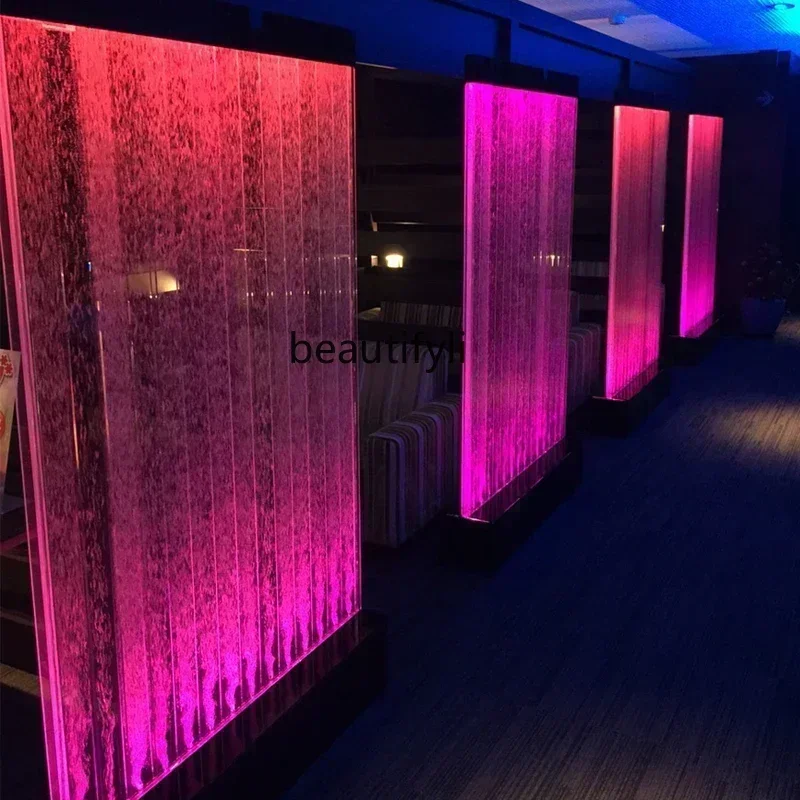 Large acrylic screen water curtain wall flowing water bubble creative fish tank aquarium entrance partition can be customized