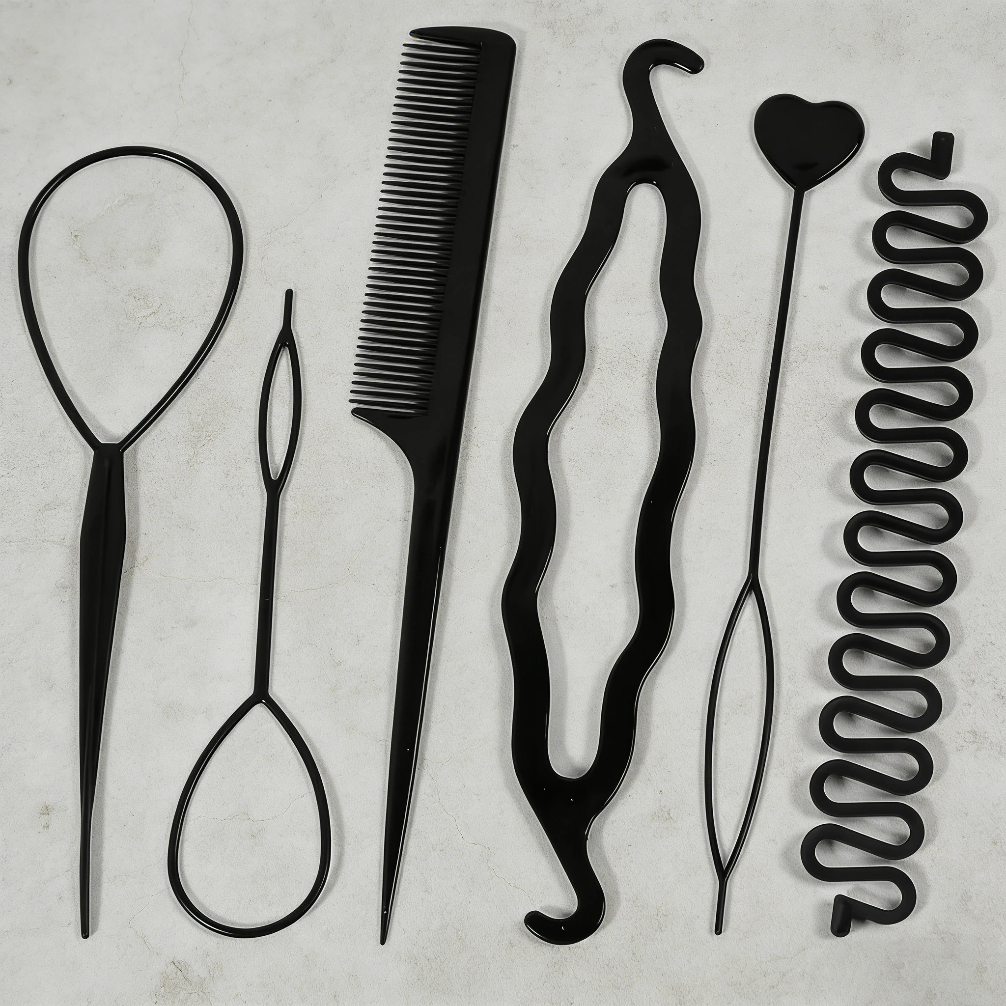 6-piece hair styling kit with multiple hair styling tools and pointed tail comb, suitable for various hair styles