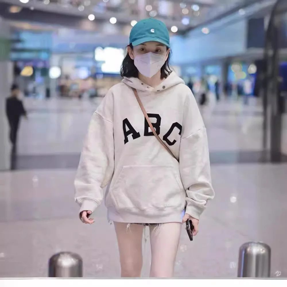 

American new main line American trendy high street sweatshirt ABC flocking printed letters loose casual hoodie hooded jacket Y2K